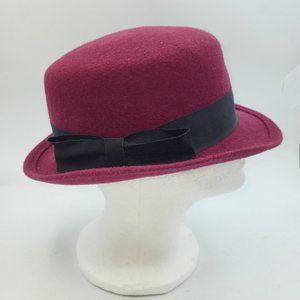 Vintage Arlin Womens Winter Fashion Hat Wine Wool One Size Ribbon Band Bow